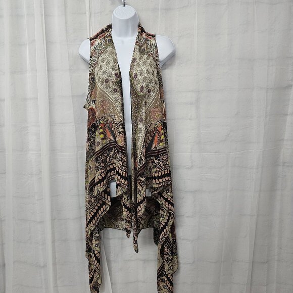 G Vest Boho Sheer Sleeveless Brown Green Fairy Whimsigoth Waterfall L - Picture 1 of 9